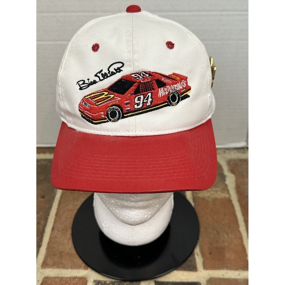 Vtg 90s Bill Elliott #94 NASCAR Racing McDonald's Hat W/ Pin Red White Snapback